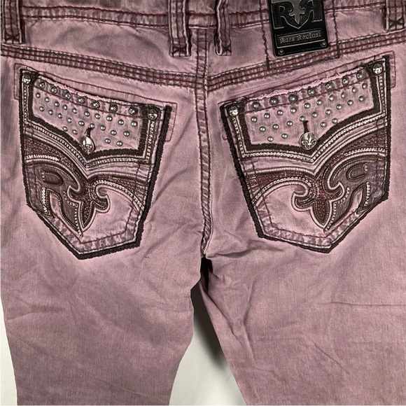 ROCK REVIVAL Moto Jeans Reid Biker Sz 40x 32 Embroidered Burgandy New With Tags - Picture 4 of 13